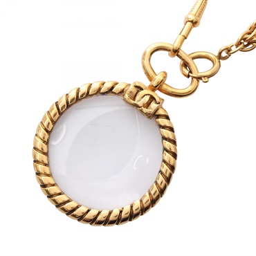 CHANEL COCO Mark Magnifier Chain Necklace pendant Gold Plated Used women CC