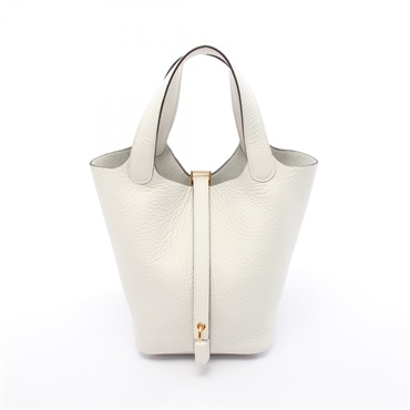 HERMES Picotin Lock PM Handbag W Clemence leather New White Women GHW