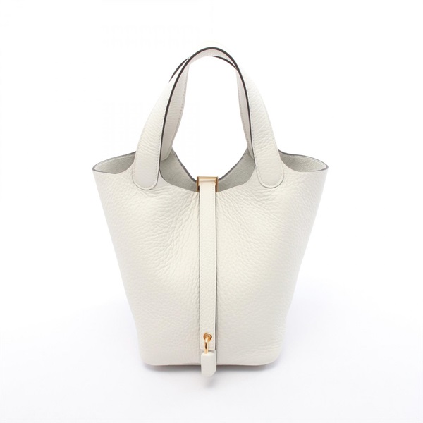 HERMES Picotin Lock PM Handbag W Clemence leather New White Women GHW