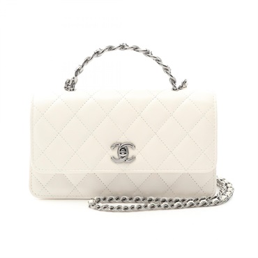 CHANEL Matelasse Top Handle Chain Shoulder Bag AP3566 Lam leather White Used SHW