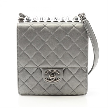 CHANEL Matelasse  Chain Shoulder Bag AS0584 leather Gray Used crossbody SHW CC