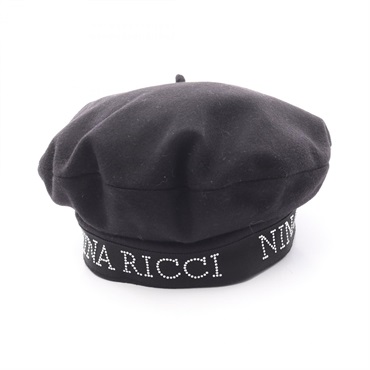 NINA RICCI Hat beret 23AAA0084FEL017 wool Nylon Black logo 56cm Used Women