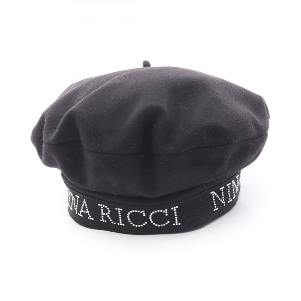 NINA RICCI Hat beret 23AAA0084FEL017 wool Nylon Black logo 56cm Used Women