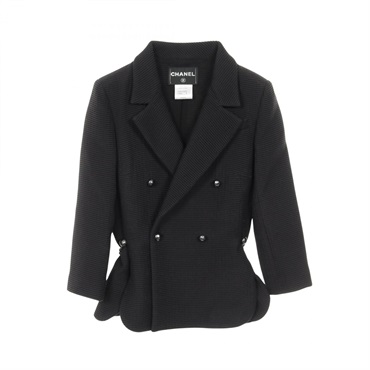 CHANEL COCO Mark button jackets P43717 Nylon cotton Black Used Women #38 CC