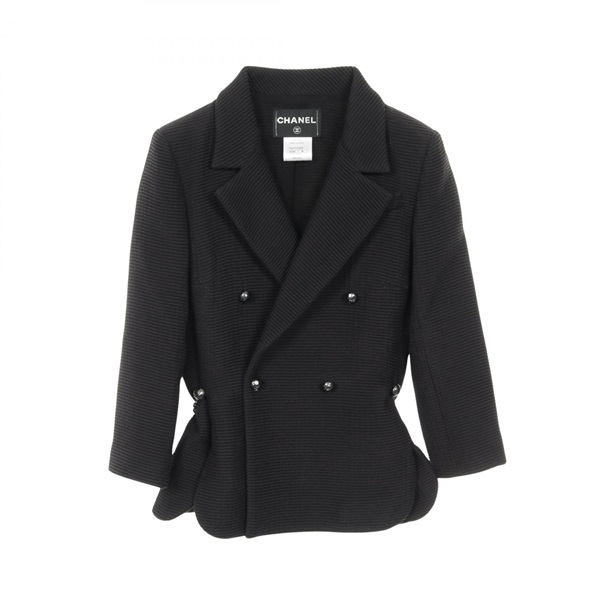 CHANEL COCO Mark button jackets P43717 Nylon cotton Black Used Women #38 CC