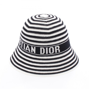 Christian Dior D-Tulipe Cloche hat Polyester Cotton Black White Used Women #S