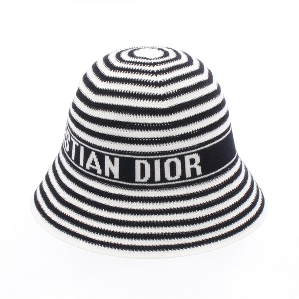 Christian Dior D-Tulipe Cloche hat Polyester Cotton Black White Used Women #S
