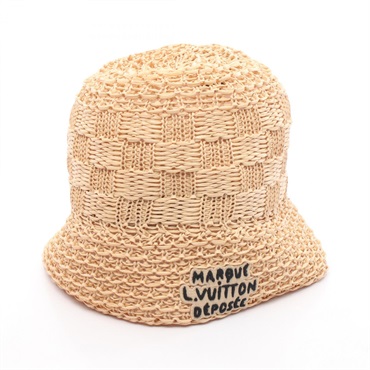 LOUIS VUITTON Damier Hat Raffia M7570L Rayon Beige Beige Used Women LV