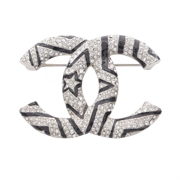 CHANEL COCO Mark Brooch pin Stainless Steel Rhinestone Used Women CC