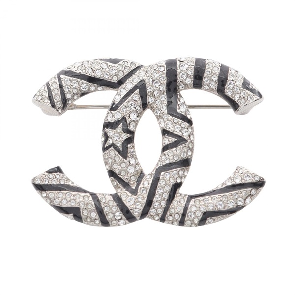 CHANEL COCO Mark Brooch pin Stainless Steel Rhinestone Used Women CC