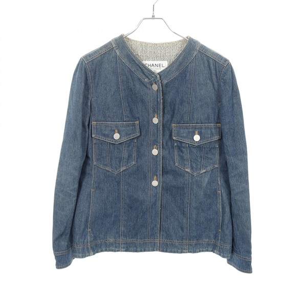 CHANEL COCO Mark button Denim Jacket P12461W02481 cotton Blue Used Women #42 CC