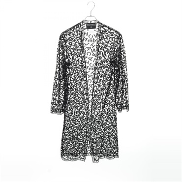 CHANEL CC Logo Lace Cardigan Cotton Nylon Black Size 38 Used Women