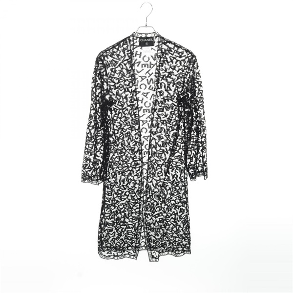 CHANEL CC Logo Lace Cardigan Cotton Nylon Black Size 38 Used Women