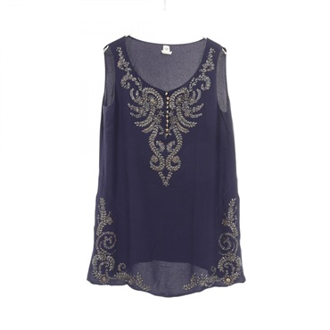 HERMES Shirts Sleeveless Blouse silk Navy Used Women size 40