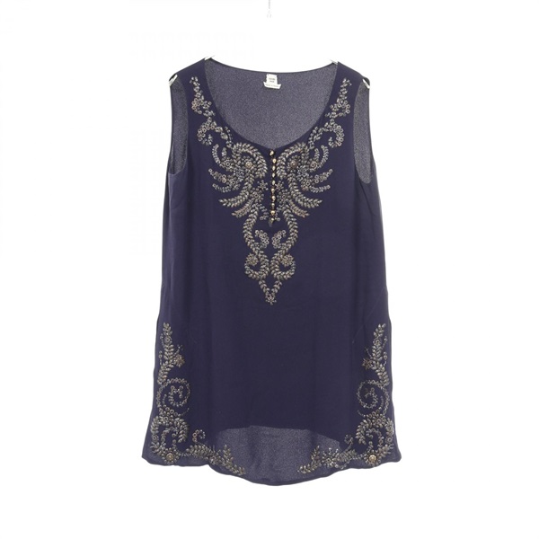 HERMES Shirts Sleeveless Blouse silk Navy Used Women size 40