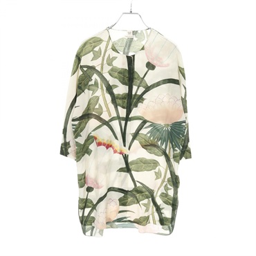 HERMES Shirts Blouse silk Beige Green Multicolor Used Women size 38