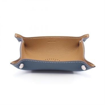 HERMES Card Case Desk mail tray Taurillon leather Brown Blue SHW B