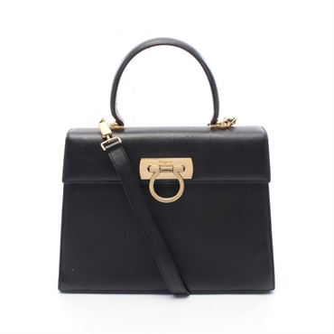 Salvatore Ferragamo Gancini Shoulder Handbag 21 2181 leather Black Used Women