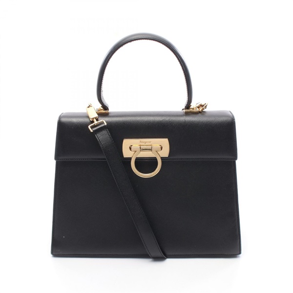 Salvatore Ferragamo Gancini Shoulder Handbag 21 2181 leather Black Used Women