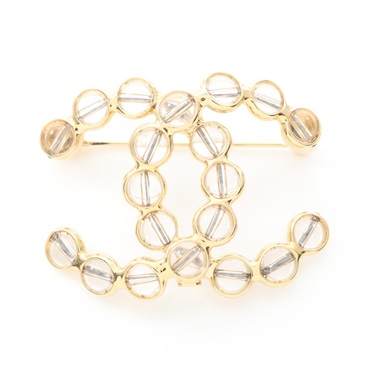 CHANEL COCO Mark Brooch pin Gold Plated Glass Used Women CC