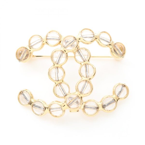 CHANEL COCO Mark Brooch pin Gold Plated Glass Used Women CC