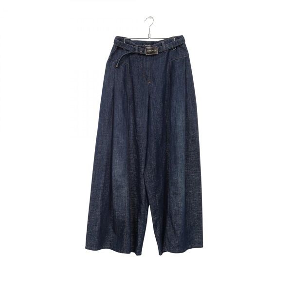 CHANEL Denim pants cotton Blue Used Women #36 COCO CC
