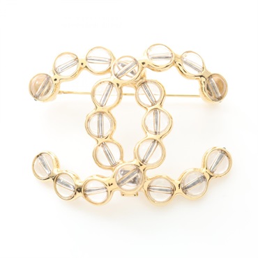 CHANEL COCO Mark Brooch pin Gold Plated Rhinestone Used Women CC