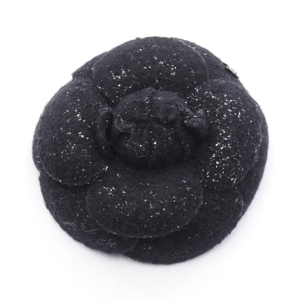CHANEL Camelia Brooch pin Fabric Black Used Women COCO CC