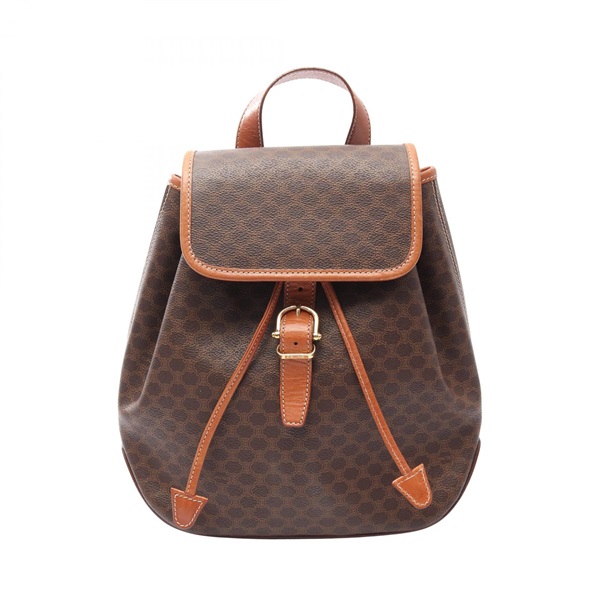 CELINE Macadam Rucksack Backpack canvas leather Brown Used Women