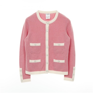CHANEL COCO Mark button cardigan P45623K05698 cashmere Pink Beige Used Women #36