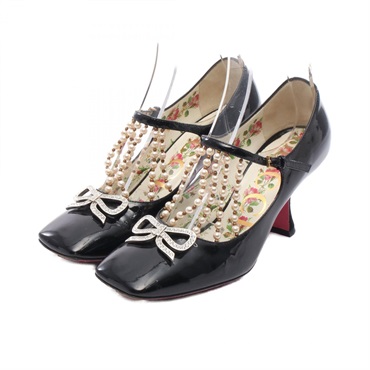 GUCCI Mery Jane Pumps 493483 Patent Leather Artificial Pearl Black #35.5 Women