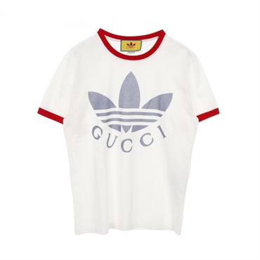 GUCCI x Adidas Trefoil Logo Print T-shirt 702612 Cotton White Blue Red #XS Mens