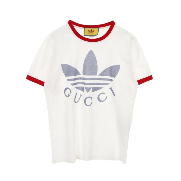 GUCCI x Adidas Trefoil Logo Print T-shirt 702612 Cotton White Blue Red #XS Mens
