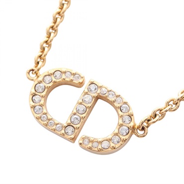 Christian Dior Petit CD Necklace pendant Gold Plated Rhinestone Used women
