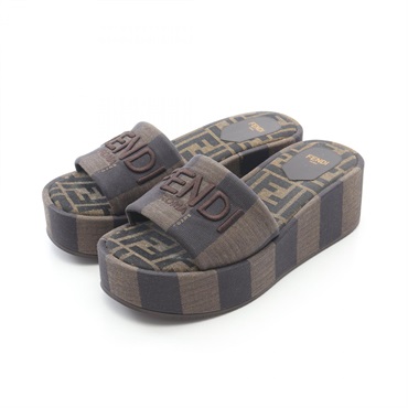 FENDI Sunshine Sandals 8R8515AORHF1P95 Fabric Black Brown Size 37 Used Women