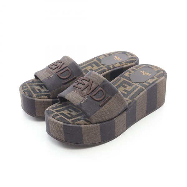 FENDI Sunshine Sandals 8R8515AORHF1P95 Fabric Black Brown Size 37 Used Women