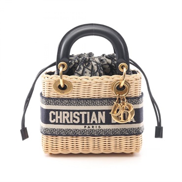 Christian Dior LADY DIOR Handbag M0505CMVO_M808 canvas leather straw Beige Used