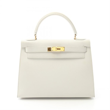 HERMES Kelly 28 Handbag X Graine Monsieur Leather White Used GHW Outside Stitch