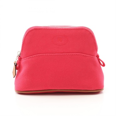 HERMES Bolide Pouch 15 bag Mini canvas leather Pink Brown hibiscus Used  SHW