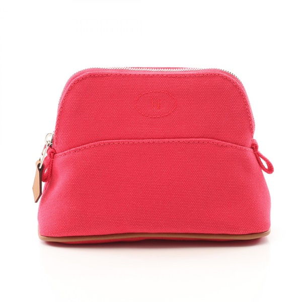 HERMES Bolide Pouch 15 bag Mini canvas leather Pink Brown hibiscus Used  SHW
