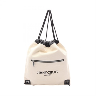 JIMMY CHOO JOSHU Backpack Bag canvas leather White Black Used Unisex