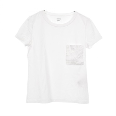 HERMES Embroidery pocket T-shirt 2E4611DUA cotton White Used Women size 34
