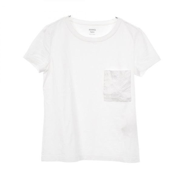 HERMES Embroidery pocket T-shirt 2E4611DUA cotton White Used Women size 34