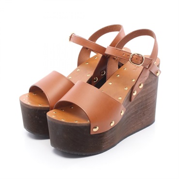 CELINE Triomphe Platform Sandals Leather Brown Size 37 Used Women
