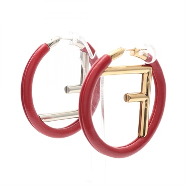 FENDI F is Fendi Pierced Earrings Stainless Steel Leather Gold Silver Red Used