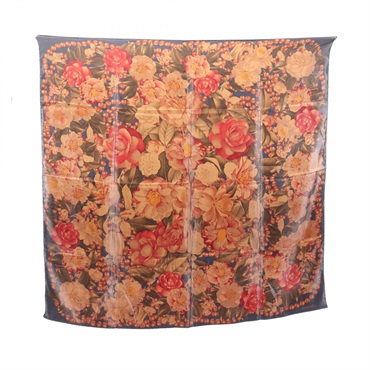 CHANEL Camelia Scarf silk Brown Navy Multicolor Used Women COCO CC