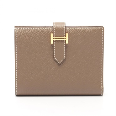 HERMES BEARN Compact wallet Epsom leather Beige Etoupe Grey Used Women GHW U