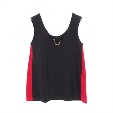 LOUIS VUITTON Monogram Tank top silk Nylon Black Red Used Women #L
