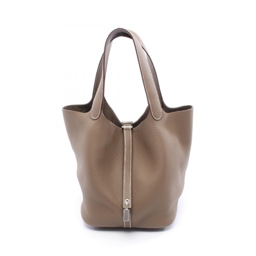HERMES Picotin Lock PM Tote Handbag Clemence leather Etoupe Grey Used K SHW