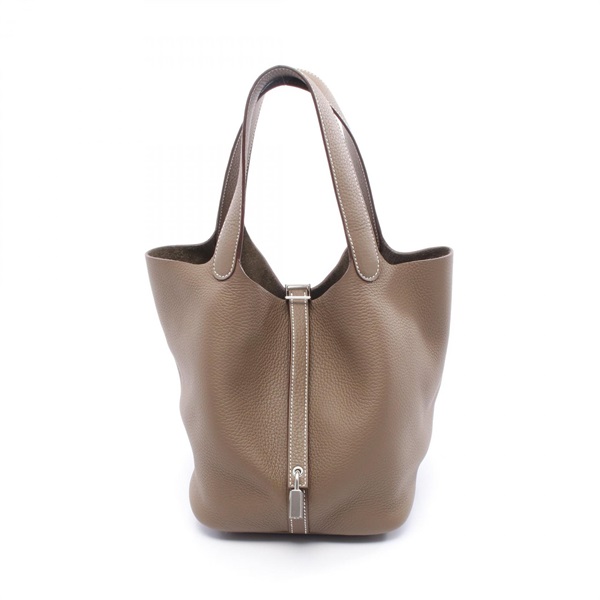 HERMES Picotin Lock PM Tote Handbag Clemence leather Etoupe Grey Used K SHW